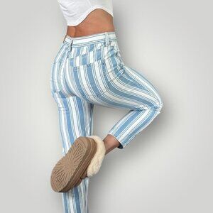American Eagle Outfitters Mom Jean Nautical Stripes High-Rise Taper Retro Denim
